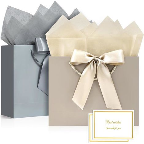 Sac Cadeau Papier - 2 Pochette Cadeau Anniversaire Moyen,Sachet Cadeaux Grand Format 2 Cartes 4 Mouchoirs,pour Femme Fille Saint (1/5)