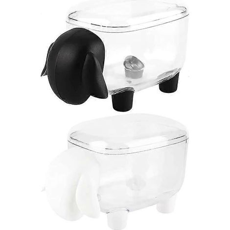 Boîte de rangement transparente en forme de mouton pour cotons-tiges (lot de 2), avec couvercle. Idéale pour ranger cure-dents, trombones, etc. (1/5)
