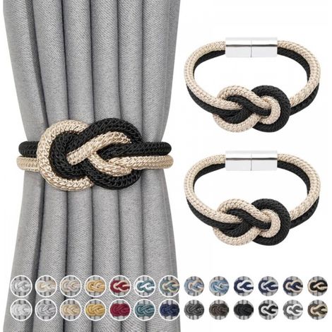 Lot de 2 mini attaches magnétiques pour rideaux style nordique, supports décoratifs pour rideaux de fenêtre, noir et beige (1/5)