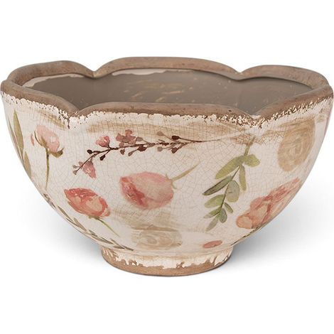 Pot de fleurs ondulé céramique beige rose 12x21x21cm (1/5)