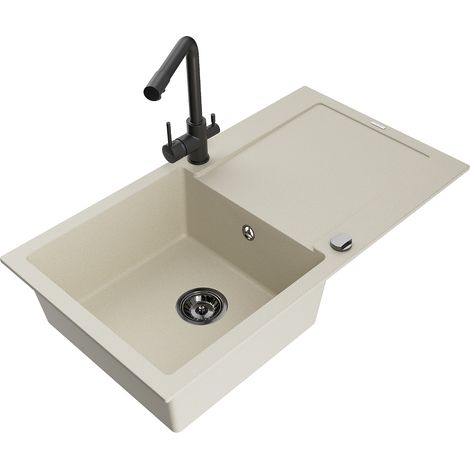 Mexen Leo Granitspüle 1-beckig mit Abtropffläche und Küchenarmatur Duero, beige - 6501-69-671600-70 (1/5)