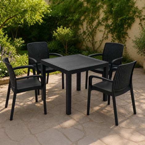 Set de salón exterior Mataga, Salón de jardín 4 plazas con mesa, impermeable e hidrorrepelente, negro antracita (1/3)