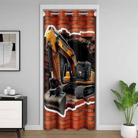 Rideau de porte en forme de pelleteuse, 86 x 203 cm, véhicule de construction, pour extérieur, mur en briques rouges, pour chambre à coucher - 86L X 203H cm (1 Panneaux) (1/5)