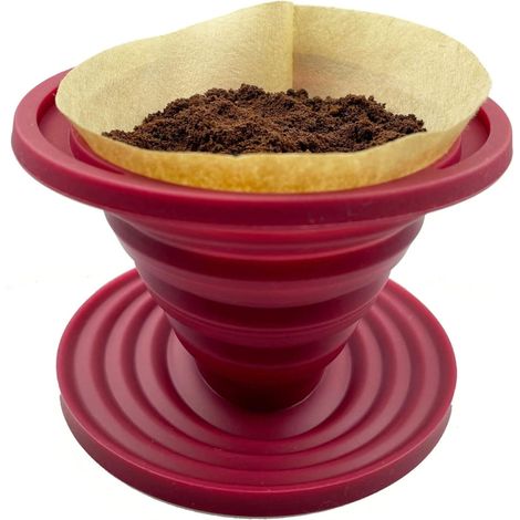 Filtro per caffè pieghevole per campeggio, portafiltro in silicone riutilizzabile per campeggio, rosso