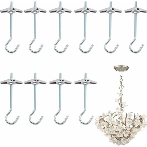 Crochet Plafond Suspension,10 Pcs M4 / 90mm Crochet de Fixation au Plafond en Acier au Carbone Ressorts a Bascule Aile Boulons Crochets de Plafond Antirouille pour Plafond Plantes Mur Maison, (1/5)