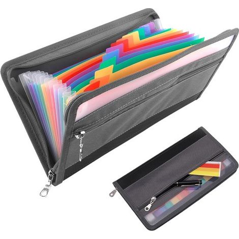 Carpeta para documentos A5 con 13 compartimentos – Polipropileno – Bolsillo frontal y etiquetas – 29 x 16 cm (1/5)