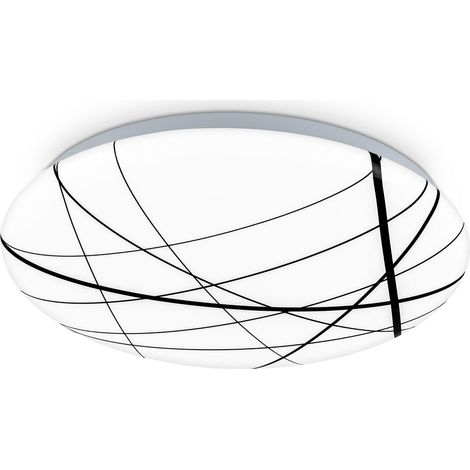 BRILONER KORA LED Deckenleuchte, Neutralweißes Licht, Linien Design, weiß-schwarz, 28 x 6,5 cm