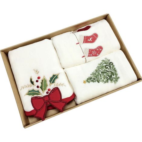 Lot de 3 serviettes de Noël en coton pur, lavettes de salle de bain, torchons de cuisine, essuie-mains pour lavabo