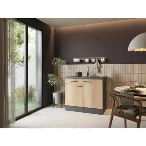 Spülenschrank Küchenschrank Schublade 100 cm Artisan Eiche Grau Oliver Respekta