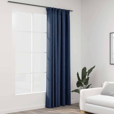 Rideau occultant d'aspect de lin avec crochets Bleu 290x245 cm (1/5)