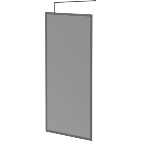 Colore 8mm Smoked Glass Gunmetal Grey 1950mm x 1000mm Fully Framed Walk In Shower Screen including Wall Channel and Support Bar (1/5)