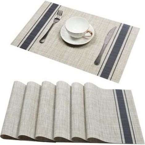 Tischset -6er-Set – Waschbar – Rutschfest – Hitzebeständig bis 80 °C – Grau – TISCHSET