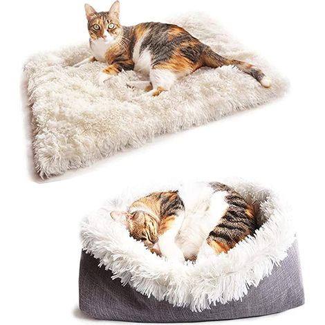 Tapis couchage auto-chauffant chat/chien – peluche + fausse fourrure, lavable, petit/moyen.