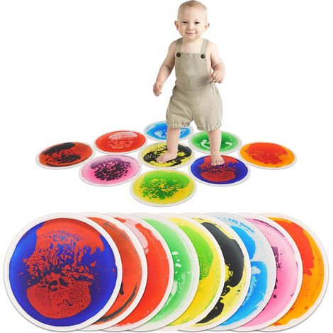 Lot de 9 Tapis d'activité sensorielle Liquide coloré  Tout-Petits et Enfants,pour Jeu Actif et décoratif, 30 x 30 cm (1/5)