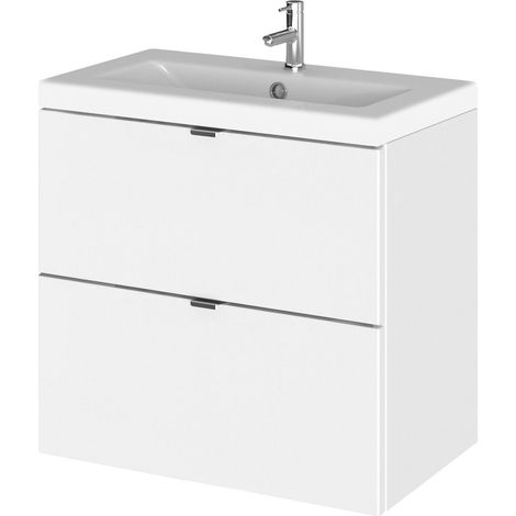 Alrewas Contemporary 2 Drawer Wall Hung Vanity Unit with Basin, Gloss White, 600mm