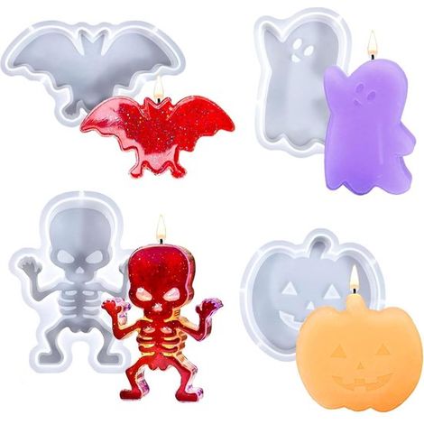 Stampi per candele, 4 pezzi, stampi in silicone per Halloween, forme 3D, stampi per candele a forma di fantasma, stampi per candele, stampo per colata, crea le tue candele, stampo in silicone, crea le (1/5)