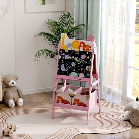 Cavalletto bambini 2 in 1 con lavagna nera/bianca e vani portaoggetti, rosa HAVRYA (1/4)