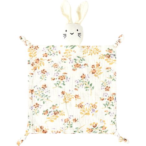 1 doudou lapin en mousseline de coton biologique, doux et respirant, 28 x 28 cm, pour bébé garçon ou fille (1/5)