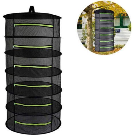 Malla de secado para plantas de 4/6 capas, red colgante plegable, red de secado para hierbas negra con cremallera, secador de hierbas, negro ------ 6 capas