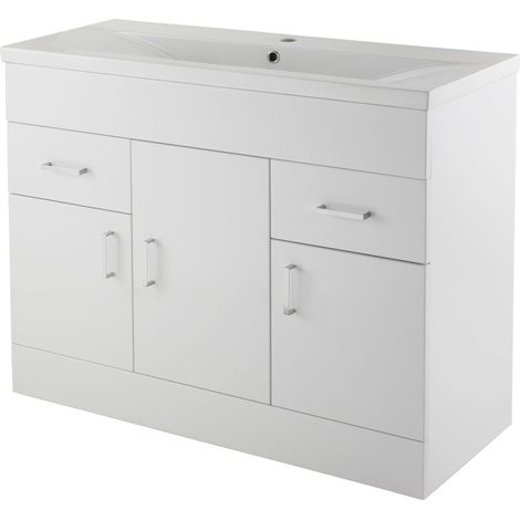Balterley Charnes 1000mm 3 Door 2 Drawer Gloss White Floor Standing Cabinet With Basin