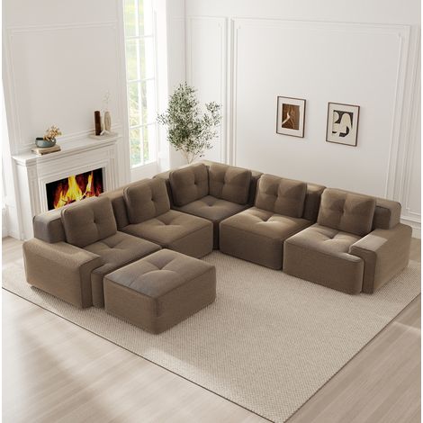 Canapé d'angle modulable 74 cm velours côtelé marron HAVRYA (1/5)
