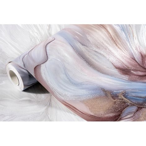 Papier peint vinyle sur tissu intissé, formes floues, bleu et beige, 10 m² (1/2)