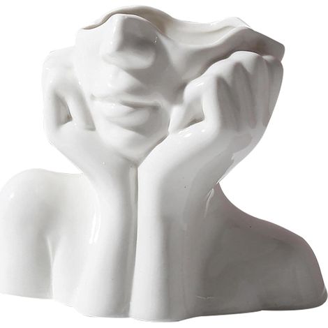 Vase à Fleurs en Céramique en Visage Femme, 1/2 Pièces Vase Moderne Design Blanc, Vase pour Composition Florale, Vase à Fleurs Deco Table pour Jardin, Maison, Bureau, fête, Vase Corps Humain (1/5)