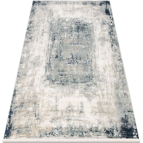 DISTIN 0845A weiß / marineblau / blau moderner Teppich - Abstraktion, Rahmen, Vintage, Fransen blue 80x150 cm