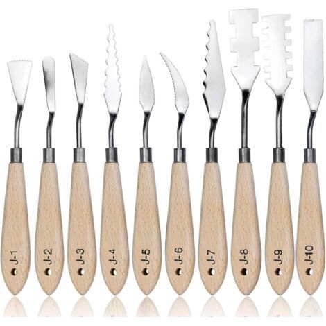 10 pcs Acier Inoxydable Palette Couteau, Ensemble Palette Couteau Peinture, Peinture à l'huile Couteau, Manche en Bois (1/4)