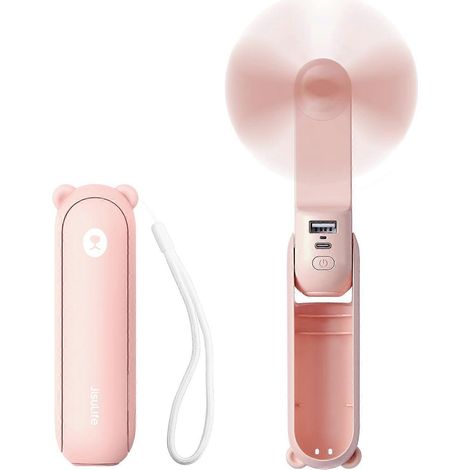 Mini ventilateur portable 3 en 1, rechargeable par USB, avec batterie externe et lampe torche intégrée, idéal pour les voyages (rose).-AquaForge (1/5)