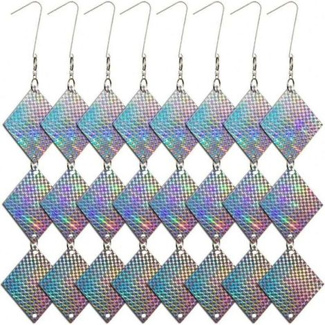 24 dischi olografici riflettenti dissuasori per uccelli, adatti a picchi e piccioni, per tenere lontani gli uccelli, 24 dischi a forma di diamante (1/4)