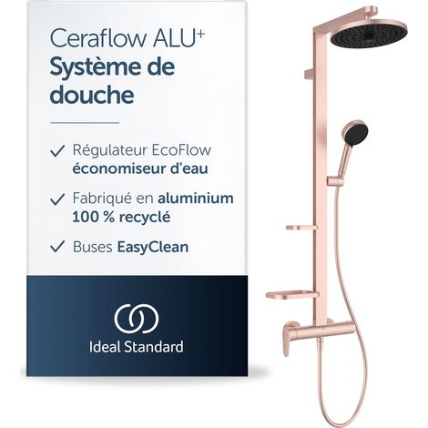 Colonne de douche, Fabriqué à partir de 100% d'aluminium recyclé, douchette à économie d'eau avec différents types de jets – Rosé (356x501x1113 mm) (1/5)