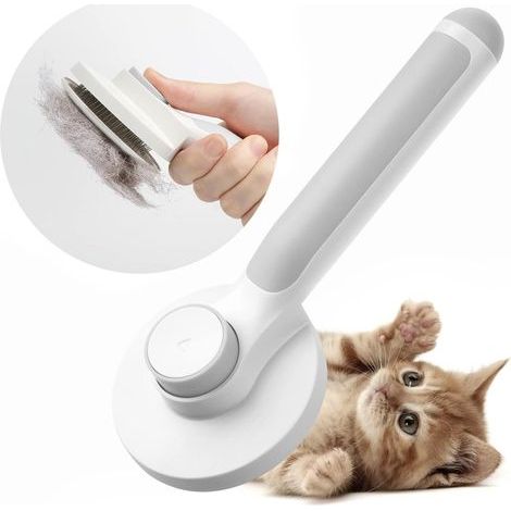 Brosse pour chats et chiens, brosse autonettoyante pour chats à poils longs et courts, élimine les poils morts en un seul passage, grise-AquaForge (1/3)