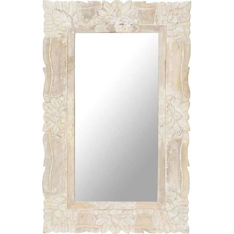 Miroir Blanc 80x50 cm Bois de manguier massif (1/5)