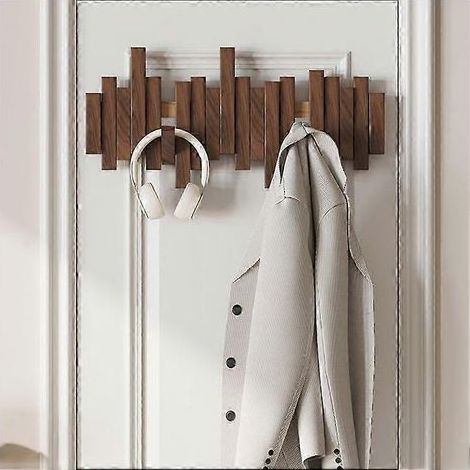 Porte-manteau mural en bois de hêtre, style piano, 8 crochets, pliable et multifonctionnel (1/5)