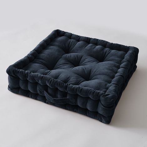 Coussin de sol 50 x 50 x 10 cm – Velours de Coton – César Bleu Minuit (1/2)