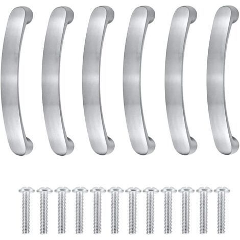 6 silver handles for kitchen furniture, center distance 96 mm, silver drawer handle, kitchen cupboard handle, cabinet door handle with screws (1/5)