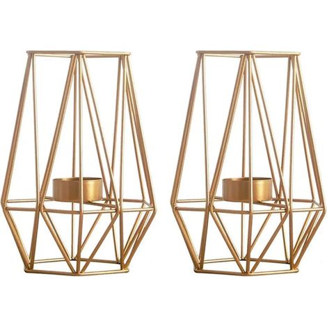 2 Pièces Porte-Bougies Hexagonal en Métal Doré, Bougeoir Géométrique en Fer Découpé, Style Vintage pour Mariage, Décoration de Noël, Bougies Chauffantes (1/5)