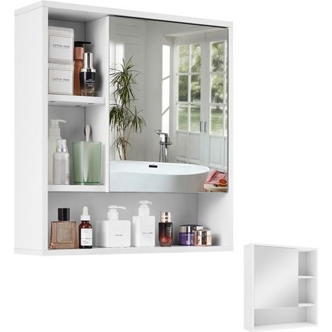 Armoire de Toilette Miroir, Rangement Porte Étagère Réglable Style Moderne pour Salle de Bain, 55 x 15 x 60 cm, Blanc (1/5)