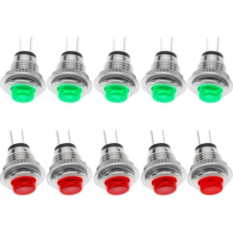 Lot de 10 Interrupteurs à Bouton-Poussoir 8 Mm DS-101 2 Broches 125 V Rouge + Vert pour équipement de Communication électronique Automobile (1/5)