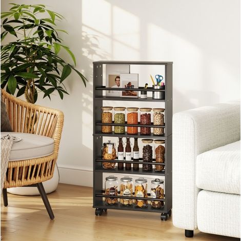 Estantería con ruedas de 4 niveles, estrecha 45x15x91 cm en madera negra REDOM (1/5)