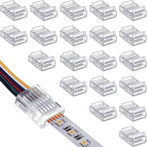 20 Pièces Connecteur Bande LED 12mm 6 Broches Connecteur, LED Rapide Connector 6 broches 12 mm Connecteurs Gaplesspour bandes lumineuses LED RGB WW ou RGB + CCT étanches (1/5)
