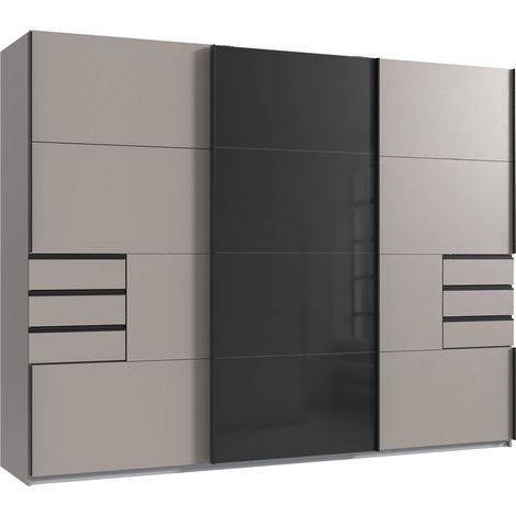 Armoire, placard coloris Gris et verre coloris noir, rechampis graphite - Longueur 270 x Hauteur 208 x Profondeur 64 cm (1/3)