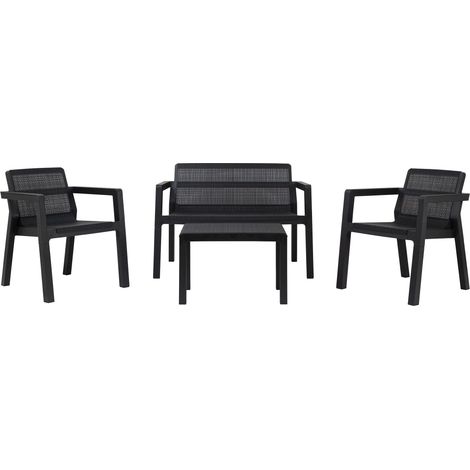 Toomax Set Salotto da giardino Riviera 4 posti antracite, in plastica resistente effetto juta, 2 poltrone con schienale ergonomico, divanetto da 2 posti e tavolo, ideale per terrazzi e spazi esterni