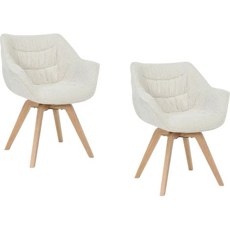 Lote de 2 sillas de diseño COMFY giratorias en tejido tweed bouclé beige y patas de roble claro (1/5)