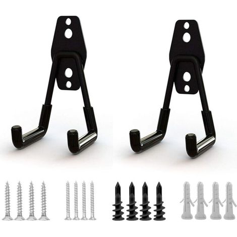 2 noir Crochets de Garage,Crochet de Rangement Acier Garage de Stockage Utilitaire Crochets Porte Outils de Jardin Mural,Avec Revêtement Antidérapant pour L'organisation D'outils Lourds (1/5)