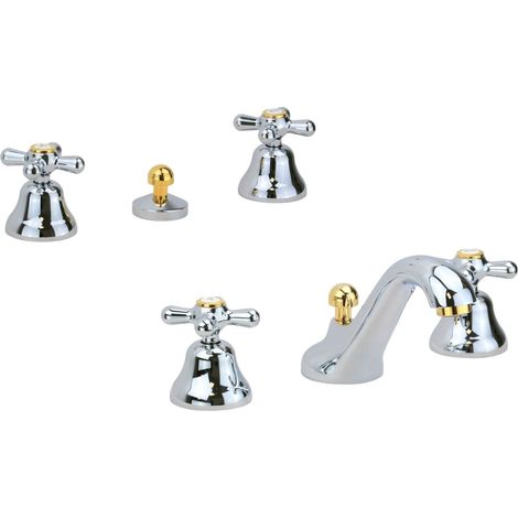 Paquete de grifería de baño de tres orificios en color cromo-dorado Gattoni Calypso KITCALY4CD (1/3)