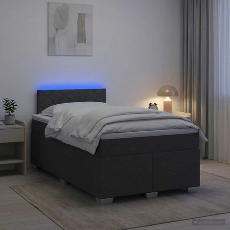 vidaXL Cama con Base Tapizada, Colchón y Luz LED Gris oscuro Tela (1/5)