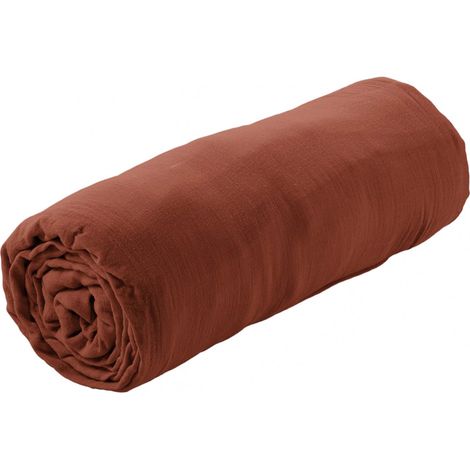 OUREA - Drap Housse 140x190cm Gaze de Coton Terracotta