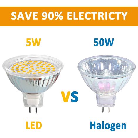 Ampoule GU5.3 LED 12V 3W Blanc Chaud 3000K, Ø50mm, Équivalent GU5.3 30W , 300LM, AC/DC 12V MR16 GU5.3 Spot LED Encastrable pour Jardin Extérieur/Entrée/Terrasse, Non-dimmable, lot de 6 [Classe énergét (1/3)